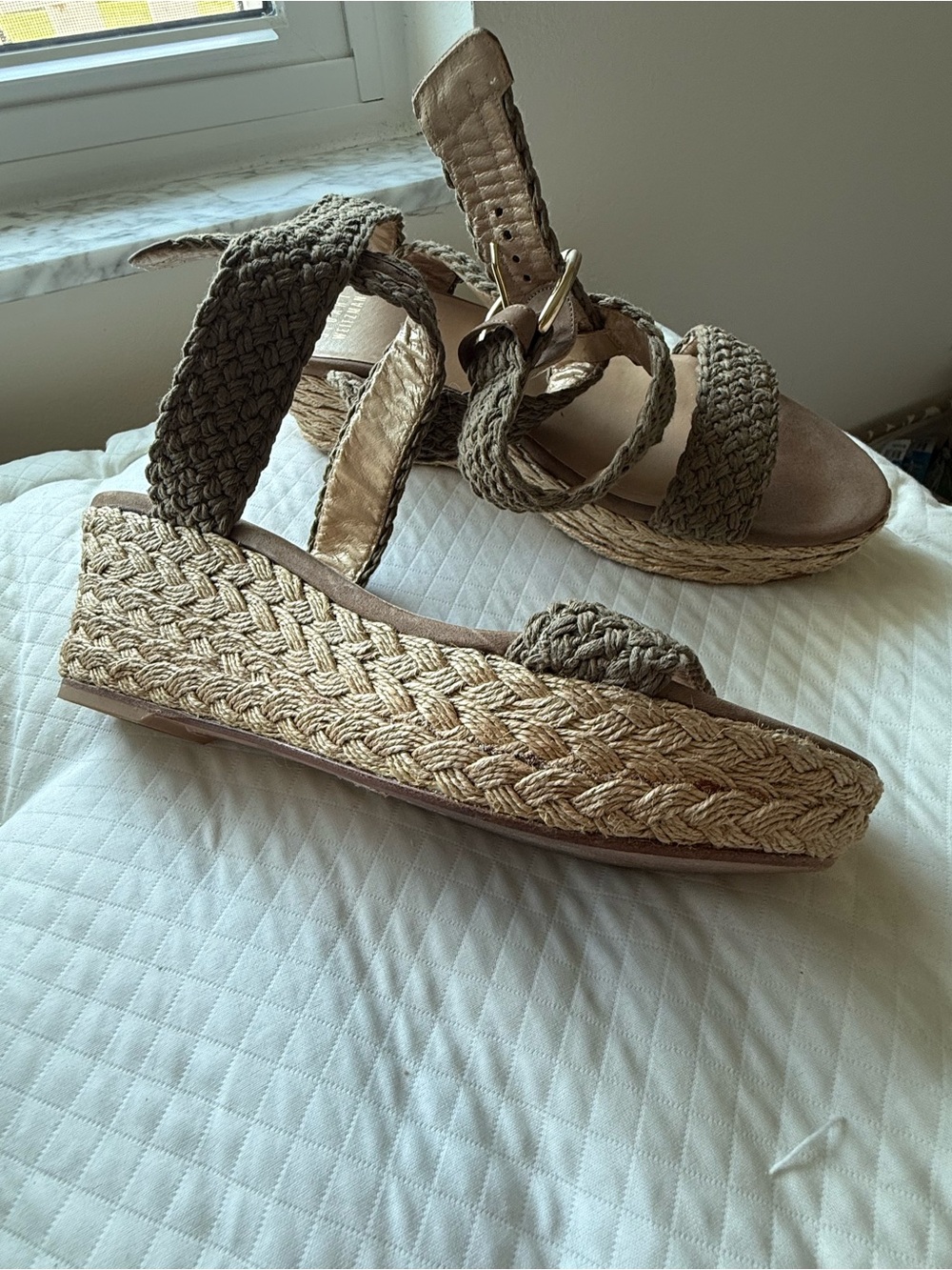 Stuart Weitzman Braided Taupe Wedge Sandals - Picture 3 of 6